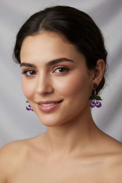 Handmade Cherry Oya Needle Lace Earrings for Women – Boho Style