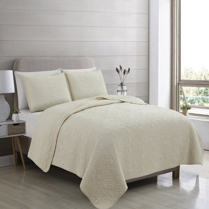 Patina Vie 3 Piece 100% Cotton Stitched Embroidered Quilt Set