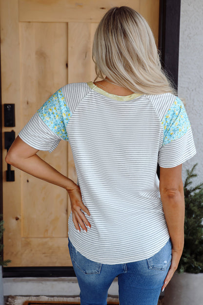 Threaded Pear Chana Stripe Floral Sleeves Top