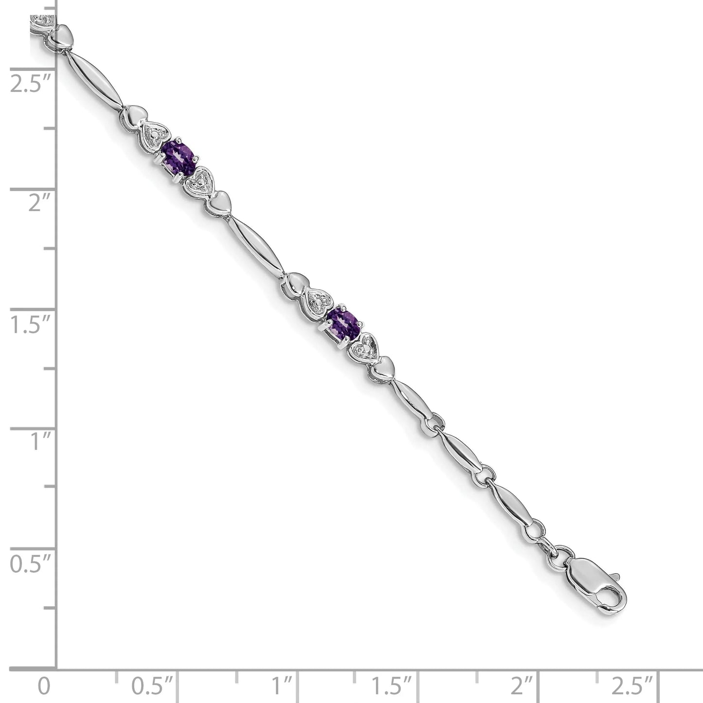 14k White Gold Unisex Oval Amethyst Heart 7 inch Bracelet