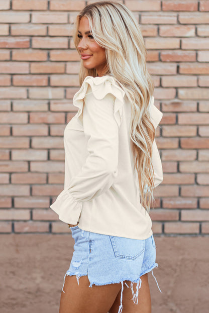 Threaded Pear Leanna Ruffled Corduroy Blouse