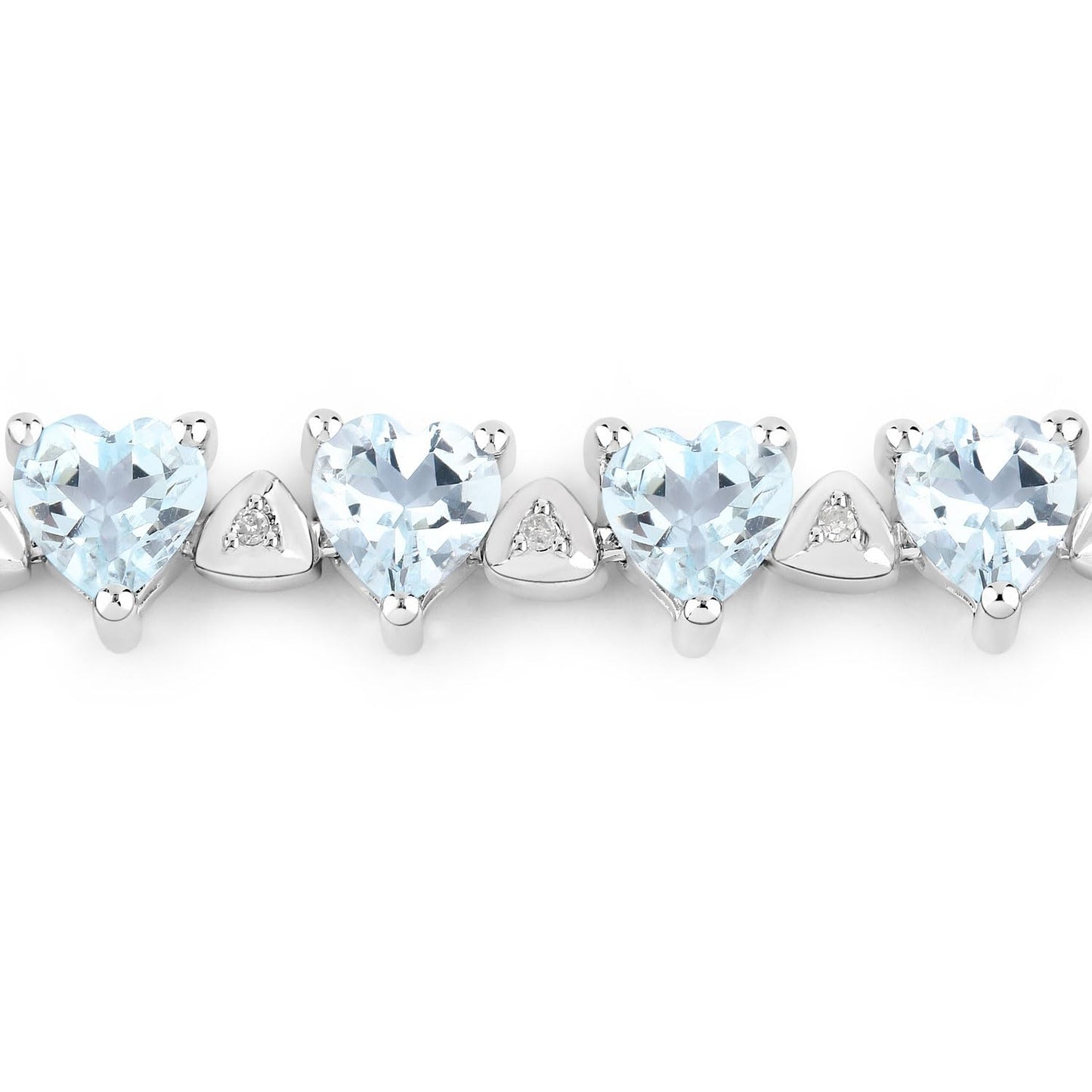 Heart Blue Aquamarine & Diamond Prong Silver Box Clasp Tennis Bracelet