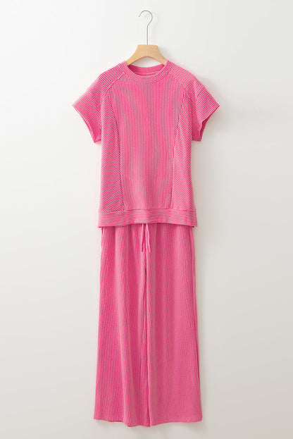 Threaded Pear Leilany Corded Knit Short Sleeve Set