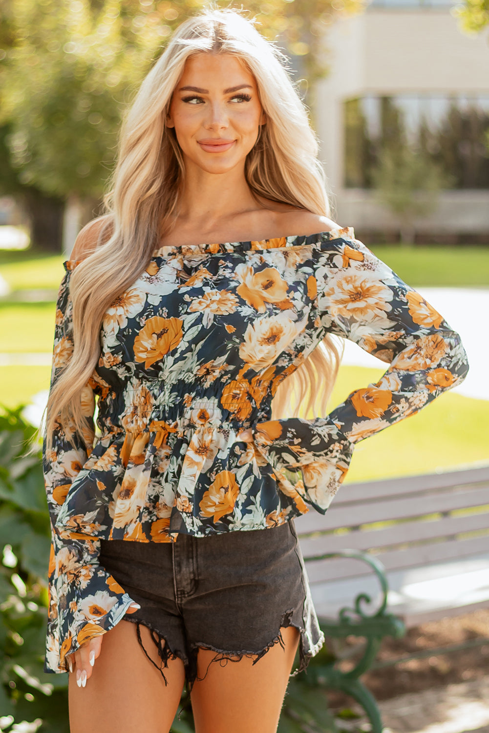 Threaded Pear Azalea Sleeve Smocked Peplum Top