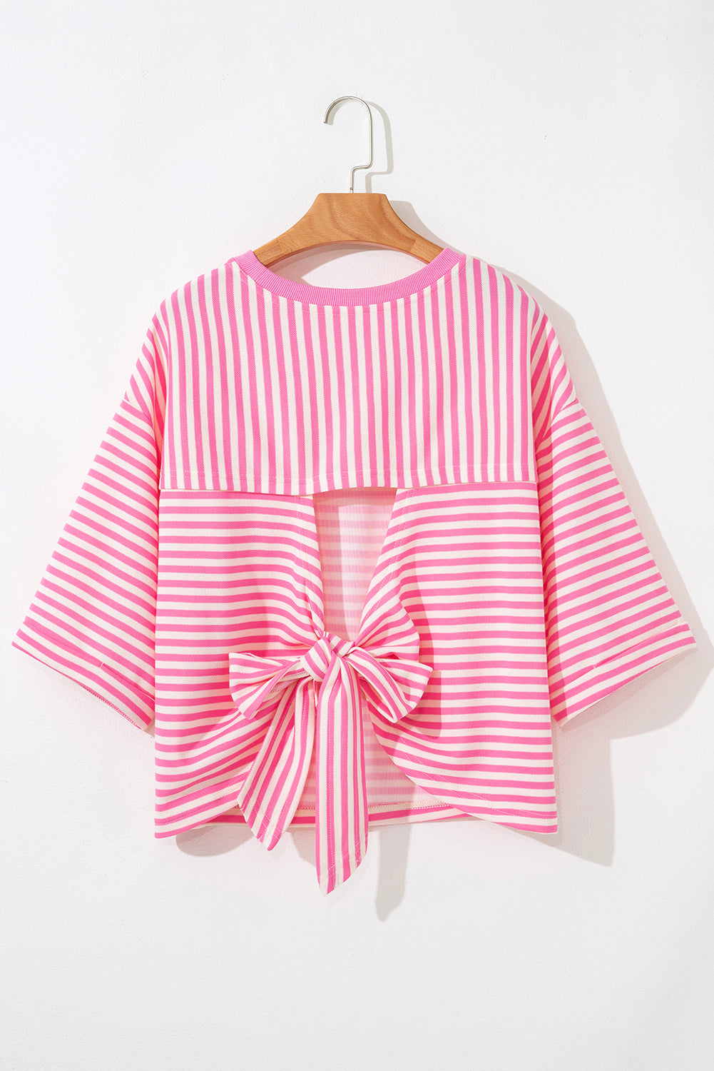 Riley Stripe Bowknot Cutout Back Loose Top by Threaded Pear