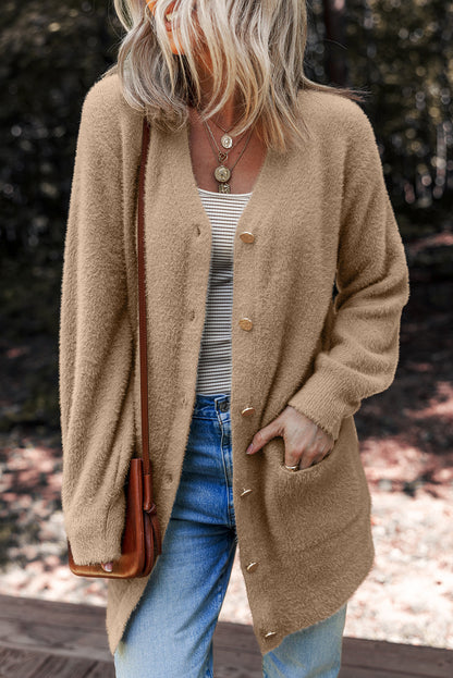 Threaded Pear Brooklyn Front Midi Solid Cardigan
