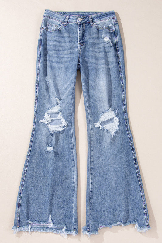 Threaded Pear Laylani Distressed Hem Flared Jeans