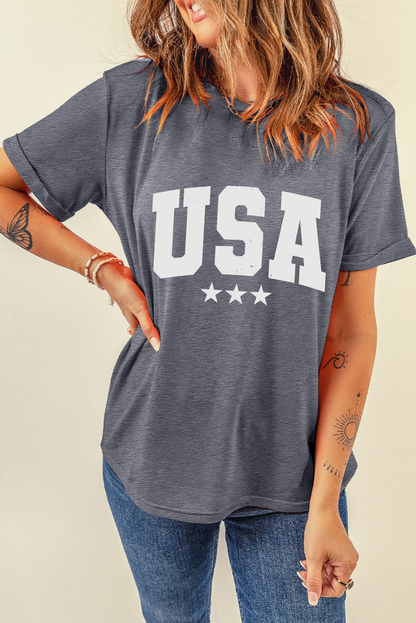 Gray USA Letter Crewneck Tee