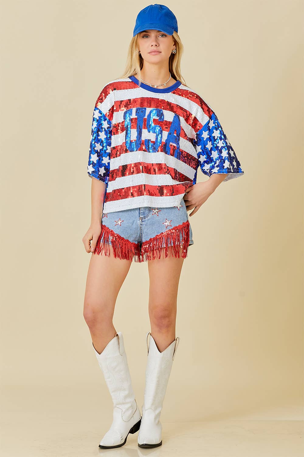 Hillary - USA Sequin Crop Top