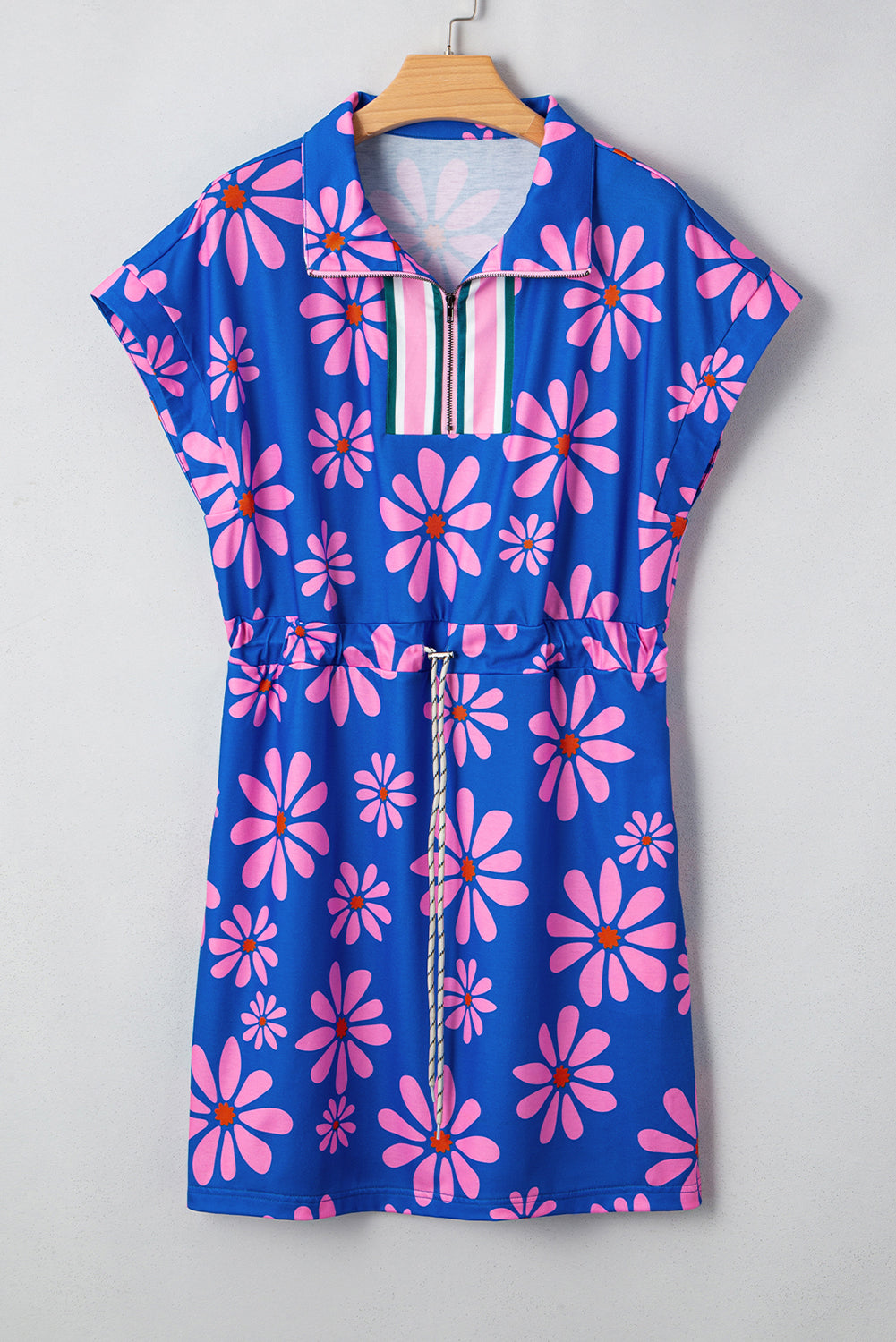 Threaded Pear Elouise Floral Drawstring Waist Mini Dress