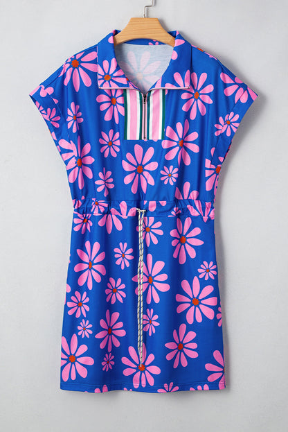 Threaded Pear Elouise Floral Drawstring Waist Mini Dress