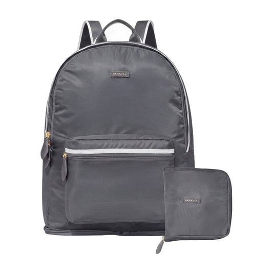 Paravel Fold-Up Backpack Flatiron Grey Lightweight Packable Recycled Travel Bag