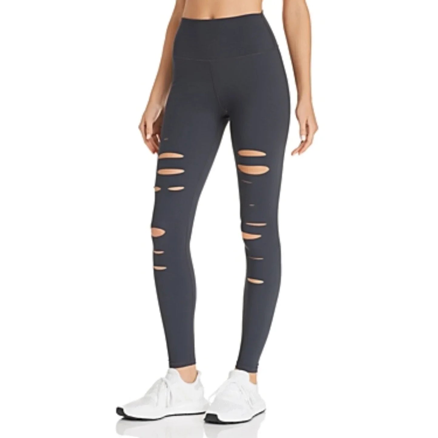 Alo Yoga High Waist Ripped Warrior Medium Cutout Active Women's Leggings — Anthracite