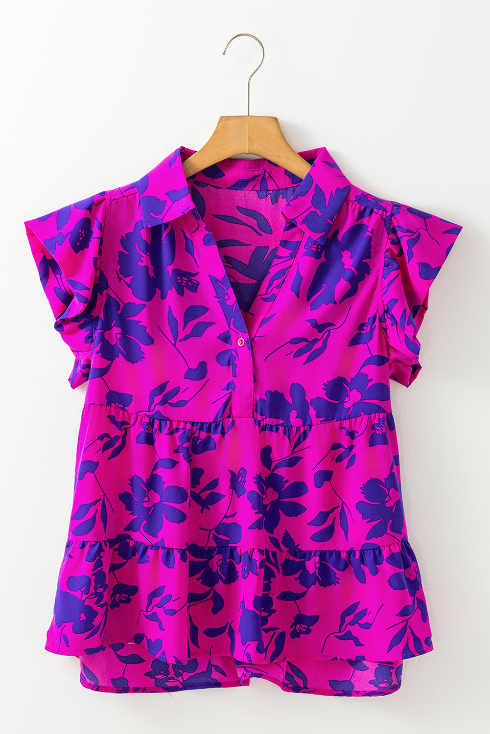 Threaded Pear Karla Floral Collared Button Blouse