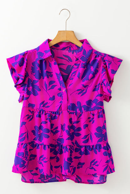 Threaded Pear Karla Floral Collared Button Blouse