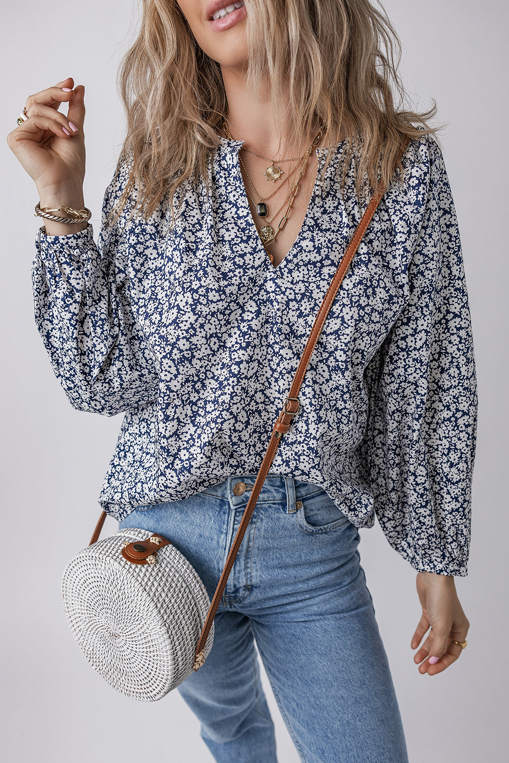 Threaded Pear Amelie Notched Puff Sleeve Blouse