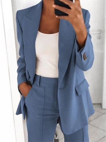 Lapel Blazer & Slim-Fit Trousers Two-Piece Suit – 10 Colors XS–5XL
