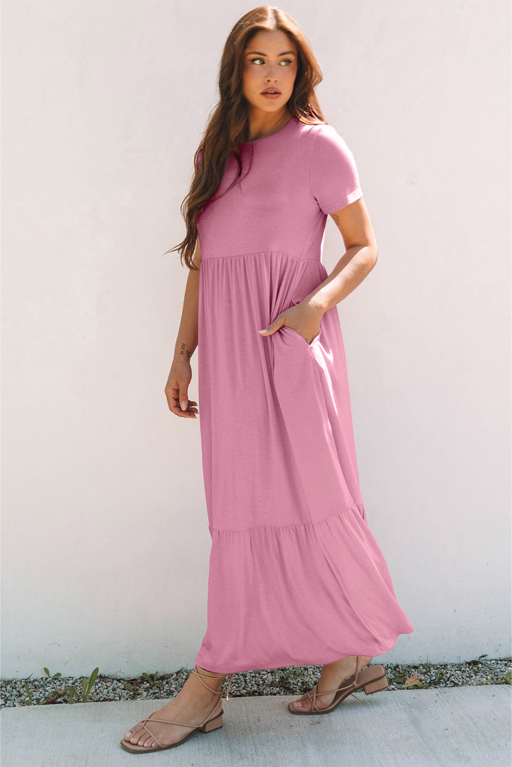 Threaded Pear Nala T-shirt High Waist Pocketed Long Dress
