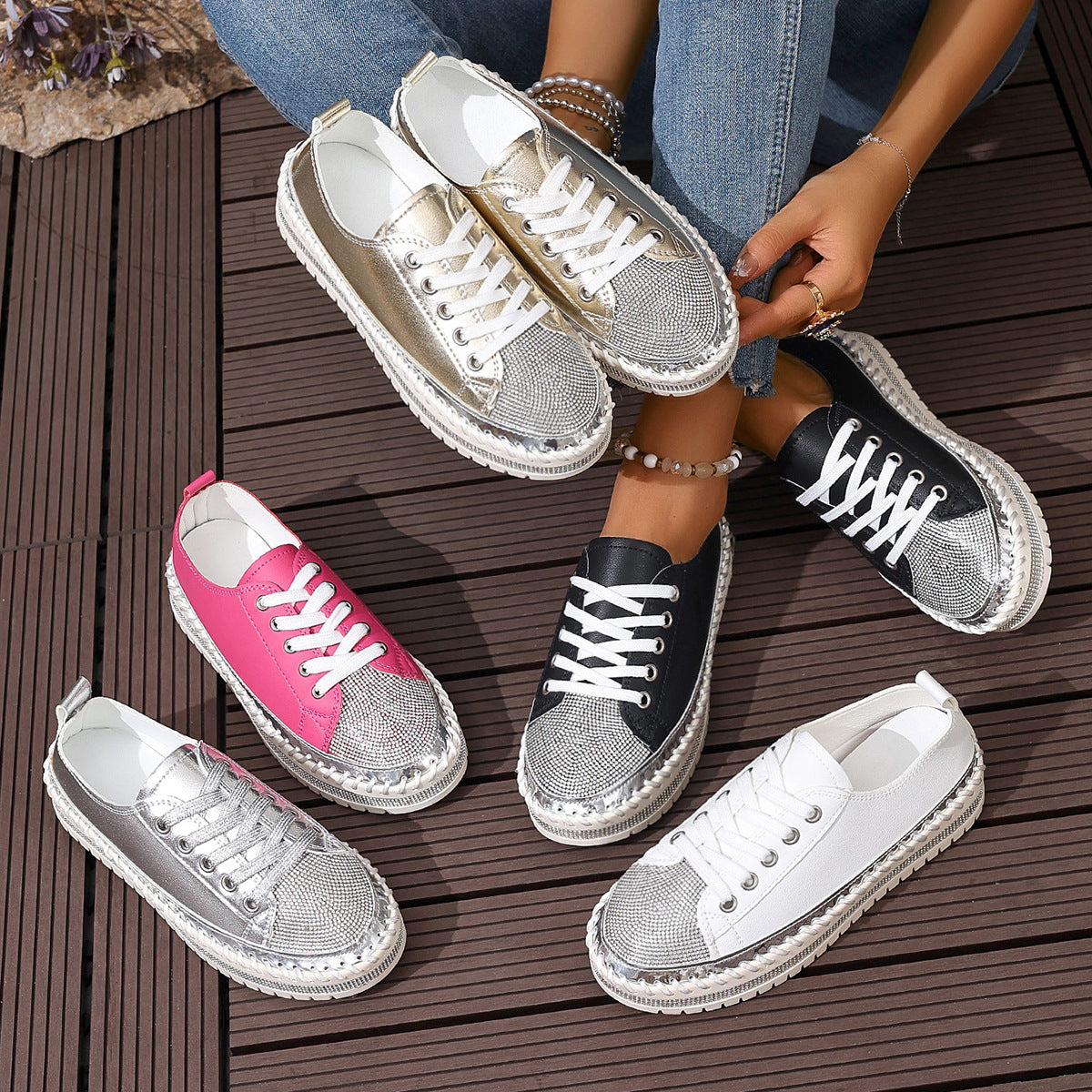 Women’s Plus Size White Sneakers – Chunky Sole Casual Everyday Shoes