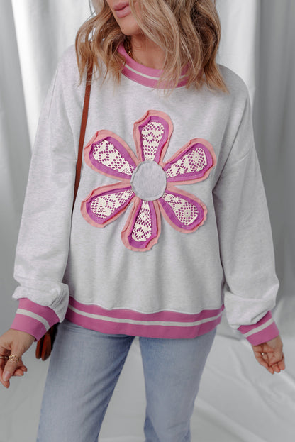 Threaded Pear Caroline Flower Crew Neck Sweatshirt