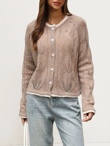 Hollow-Out Knit Button-Down Cardigan