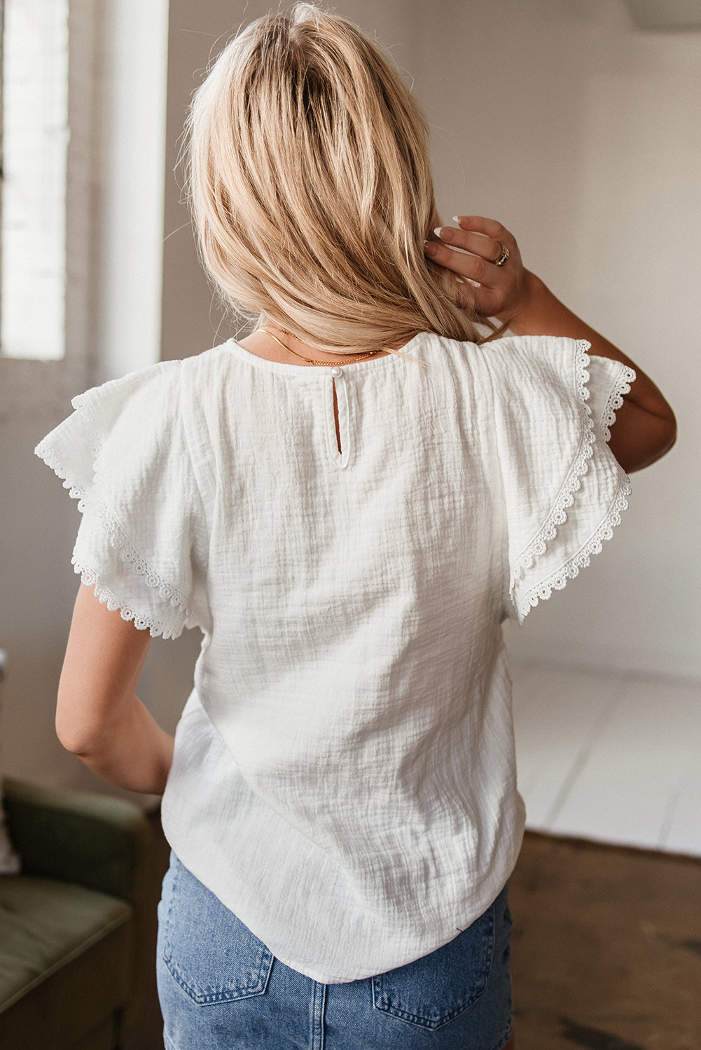 Threaded Pear Cecelia Ruffled Flutter Sleeve Blouse