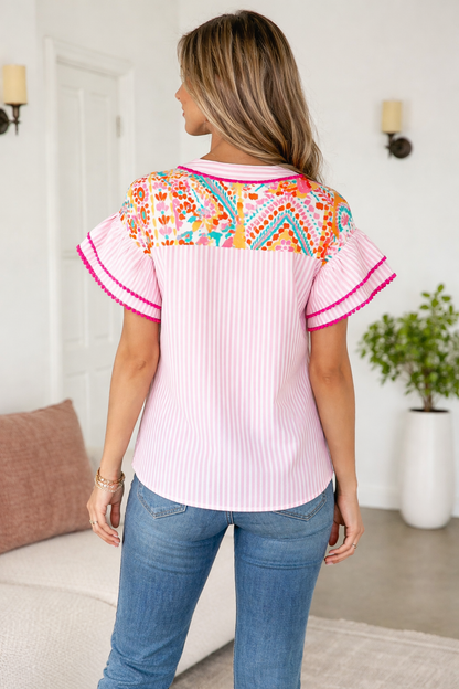 Threaded Pear Giovanna Tiered Short Sleeve Blouse