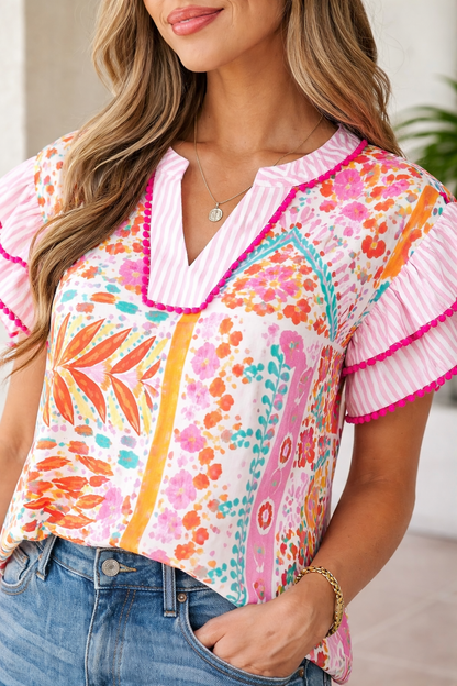 Threaded Pear Giovanna Tiered Short Sleeve Blouse