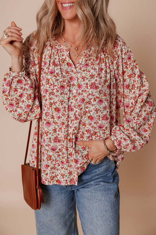 Threaded Pear Carter Notched Puff Sleeve Blouse