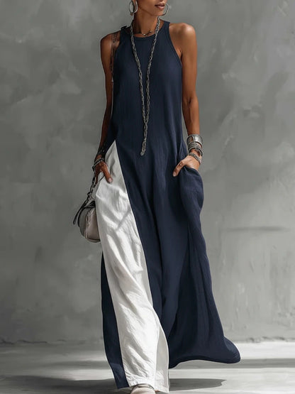 Women's Sleeveless Off-Shoulder Loose Maxi Dress with Pockets