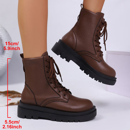 Women’s Plus Size Chunky Sole Lace-Up Ankle Boots