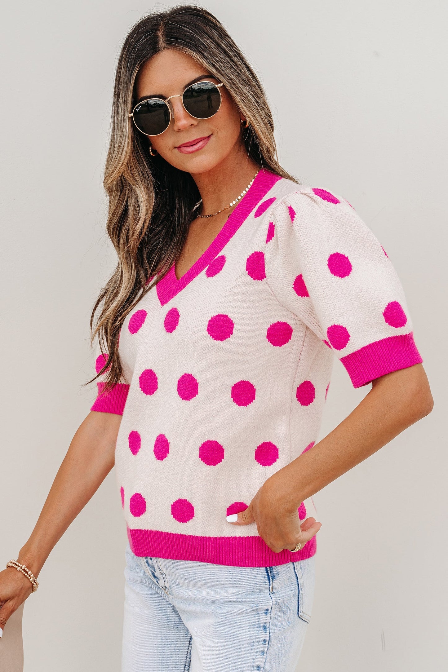 Threaded Pear Alexia Puff Short Sleeve Sweater