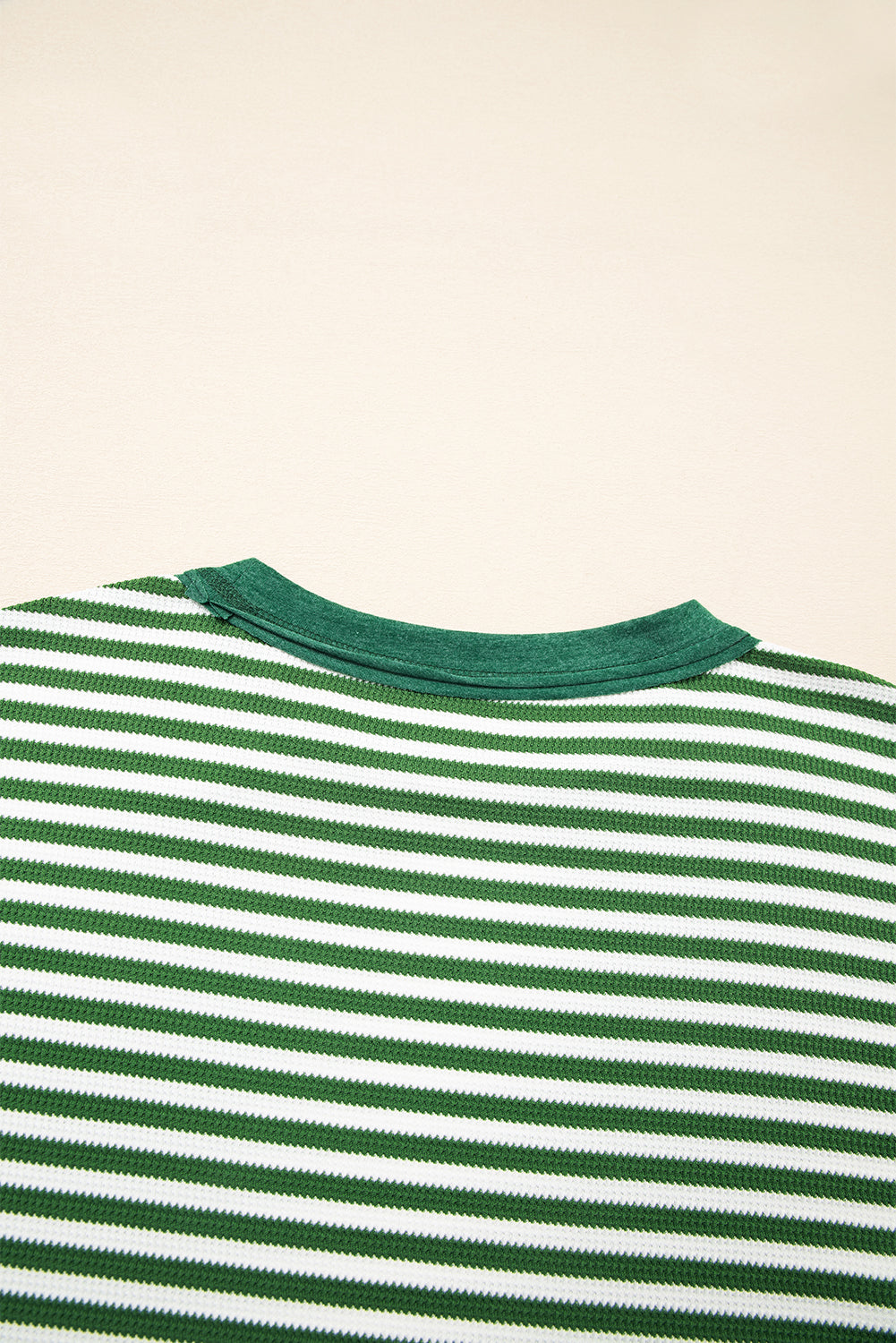 Threaded Pear Green Stripe Exposed Seam Patchwork Plus Size Thermal Top
