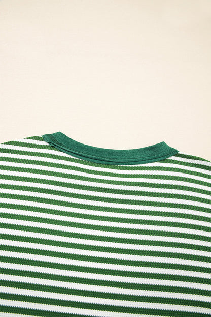 Threaded Pear Green Stripe Exposed Seam Patchwork Plus Size Thermal Top
