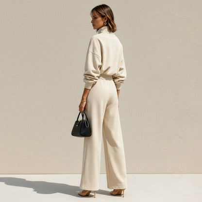 Women's Half-Zip Hoodie & Wide-Leg Pants Set