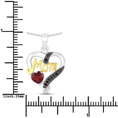 Heart Red Garnet Prong Silver Mom Heart Pendant Necklace