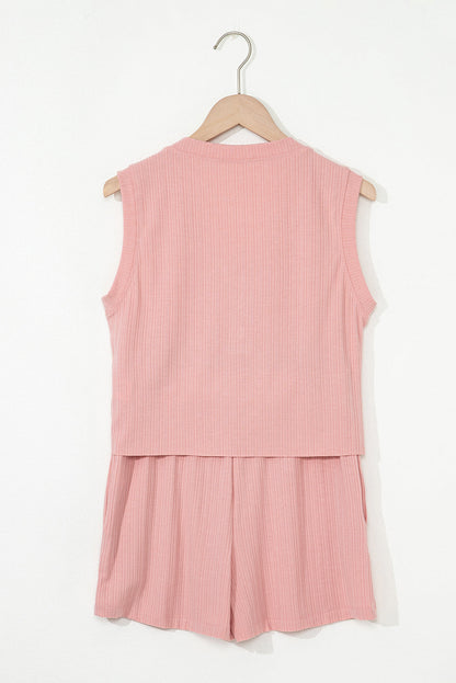 Threaded Pear Linda Ribbed Button V Neck Set