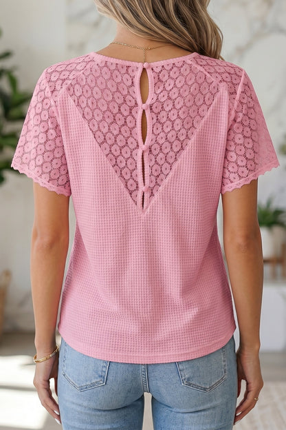 Threaded Pear Nyomi Cutout Waffle Knit Blouse