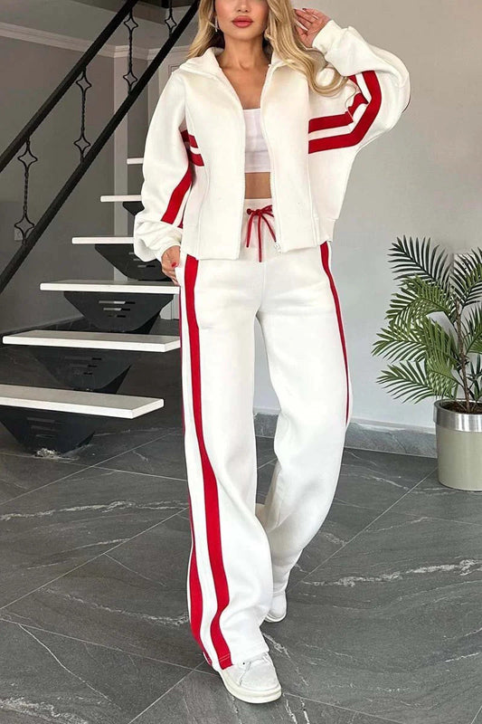 Women’s Y2K Striped Zip-Top Jacket – Retro Track Sports Suit