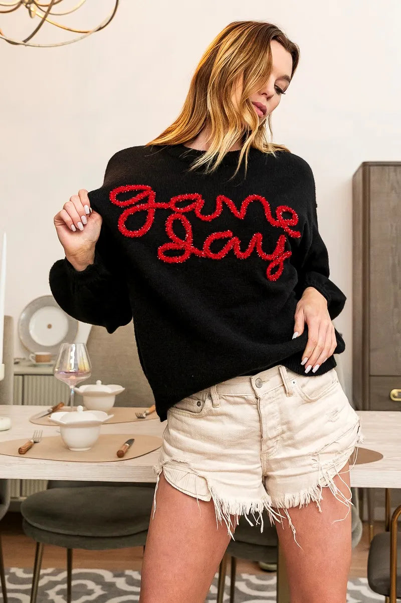 BiBi Game Day Metallic Letter Sweater