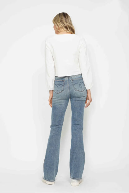Judy Blue Full Size Tummy Control Back Embroidered Pocketed Bootcut Jeans Plus Size