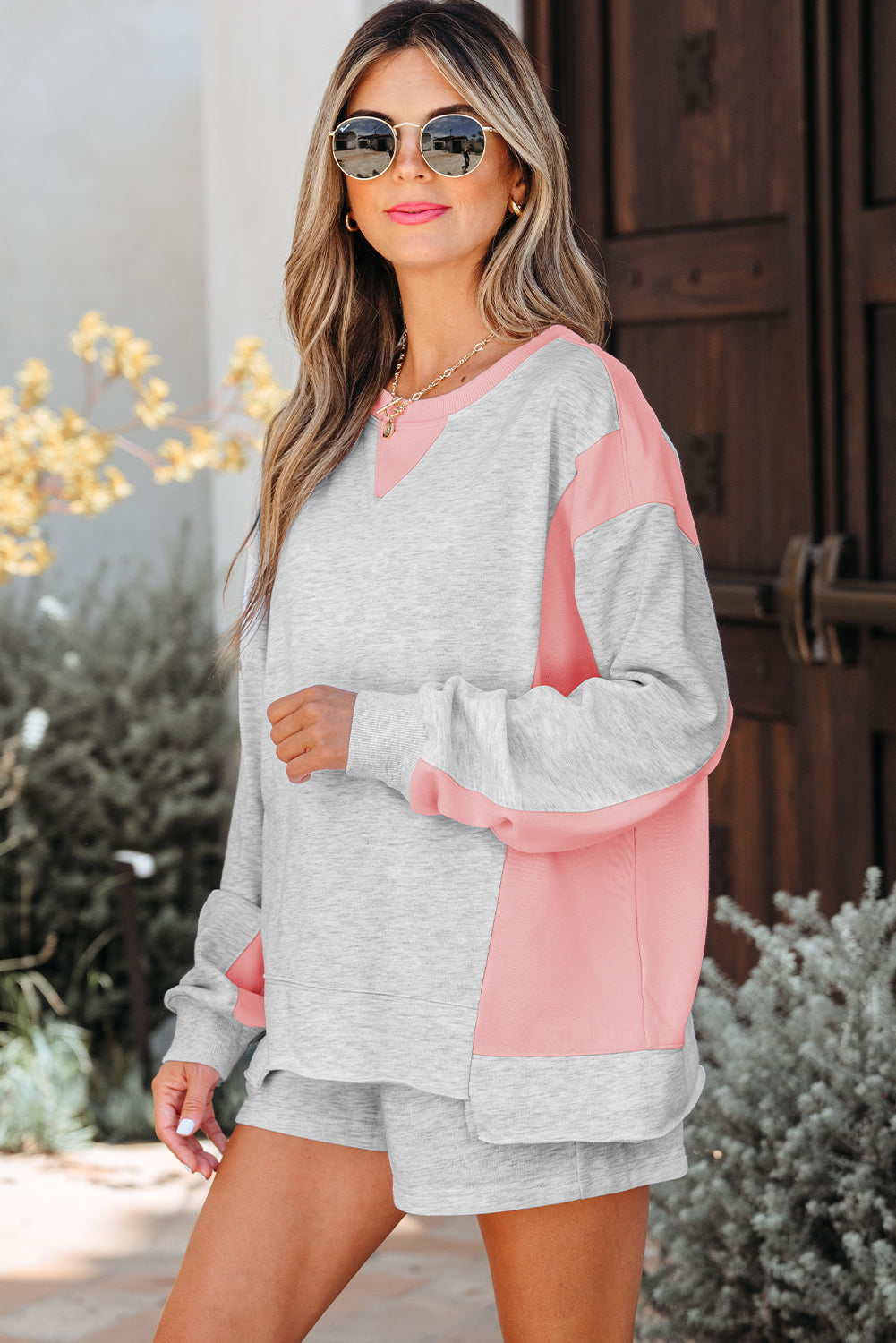 Threaded Pear Charlie Raw Hem Pullover and Casual Shorts Set