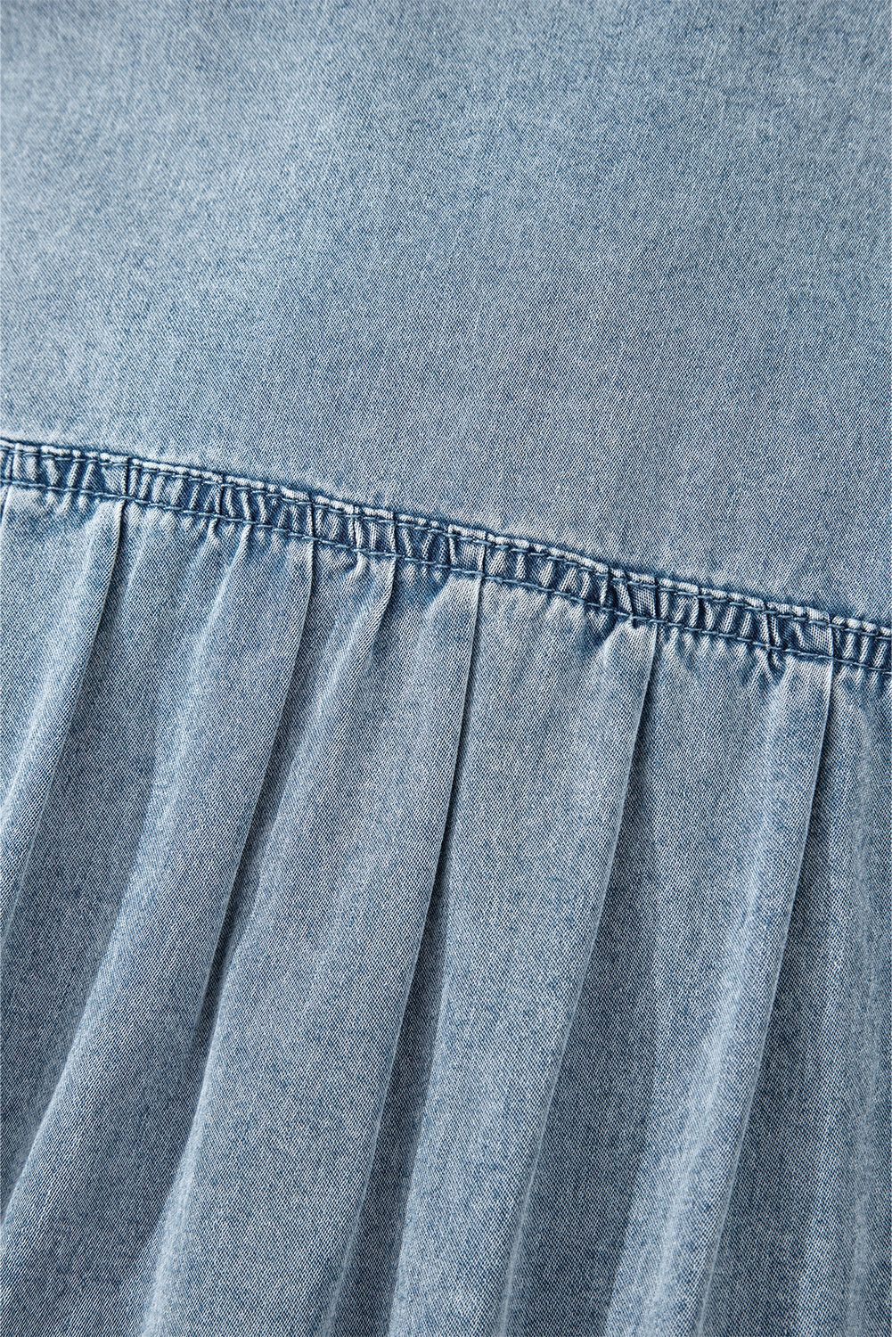 Threaded Pear Clare Sleeveless Ruffled Chambray Dress