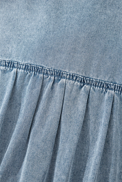 Threaded Pear Clare Sleeveless Ruffled Chambray Dress
