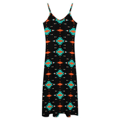 Baha Ranch Turquoise Orange Aztec Western Maxi Dress