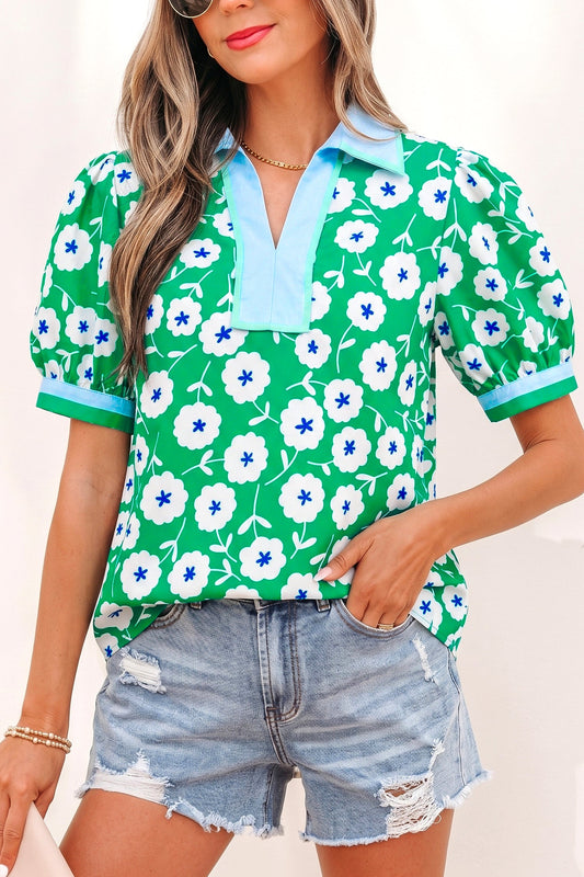 Threaded Pear Antonella Collar Short Sleeve Blouse