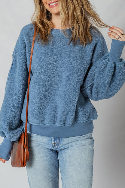 Threaded Pear Kinsley Fleece Exposed Seam Casual Sweatshirt