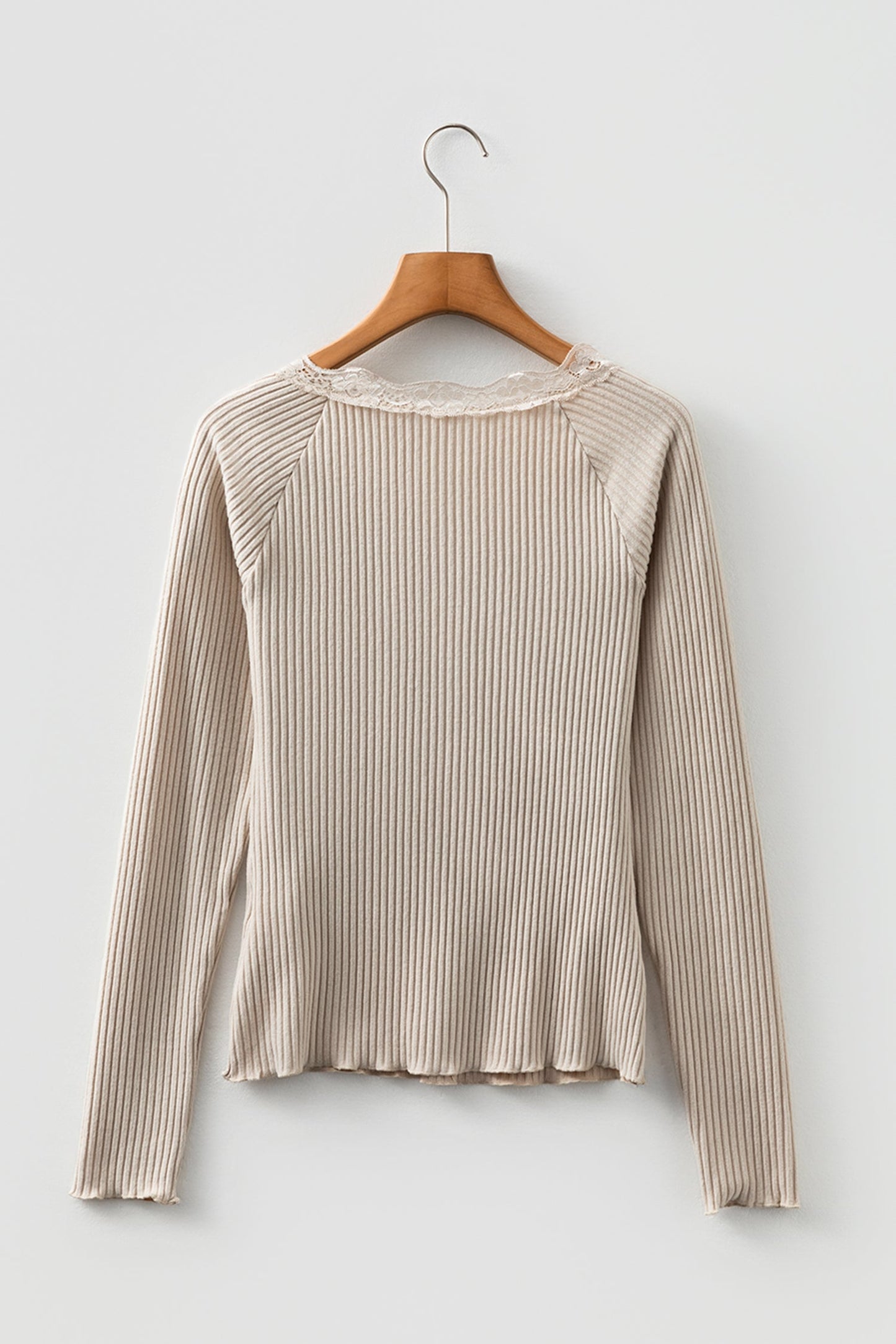 Threaded Pear Pearl Sleeve Ribbed top Long Sleeve Top