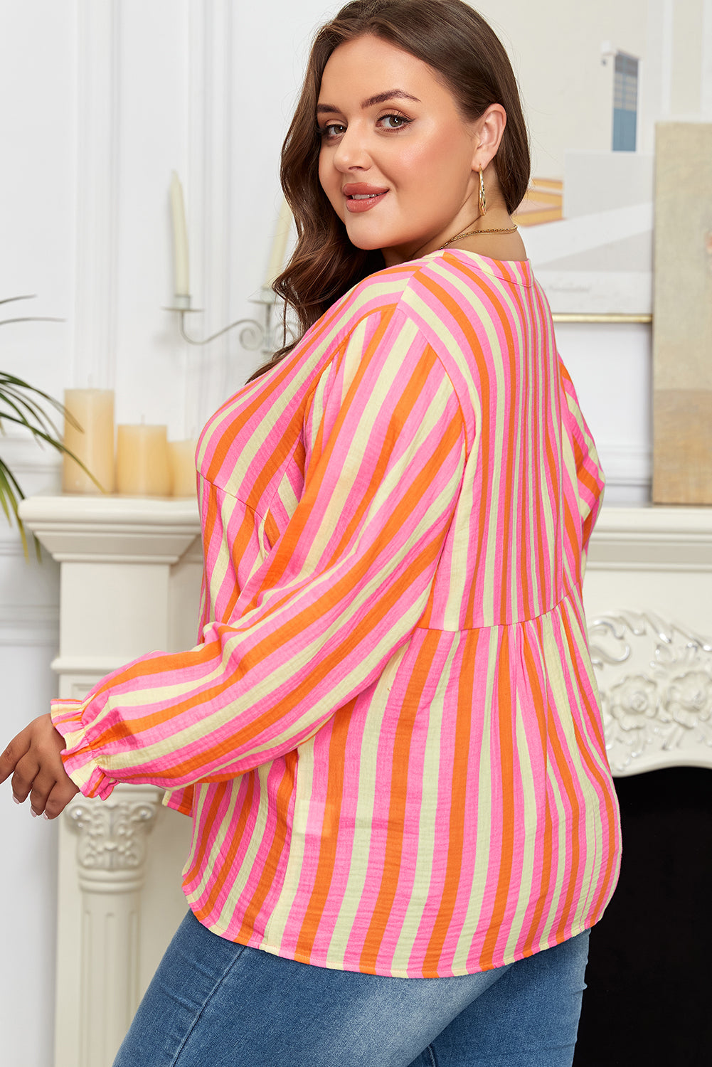Threaded Pear Teresa Stripe Crinkled Half PLUS Blouse