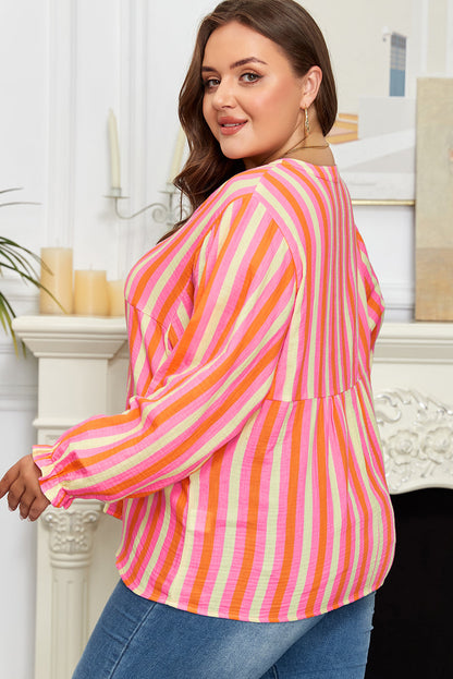 Threaded Pear Teresa Stripe Crinkled Half PLUS Blouse